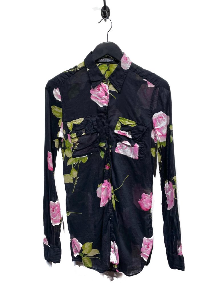 Dolce & Gabbana Black Shirt With Flower Details